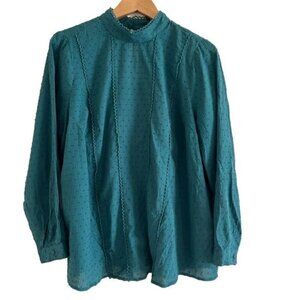 Modcloth Swiss dot high neckline green blouse size 1X